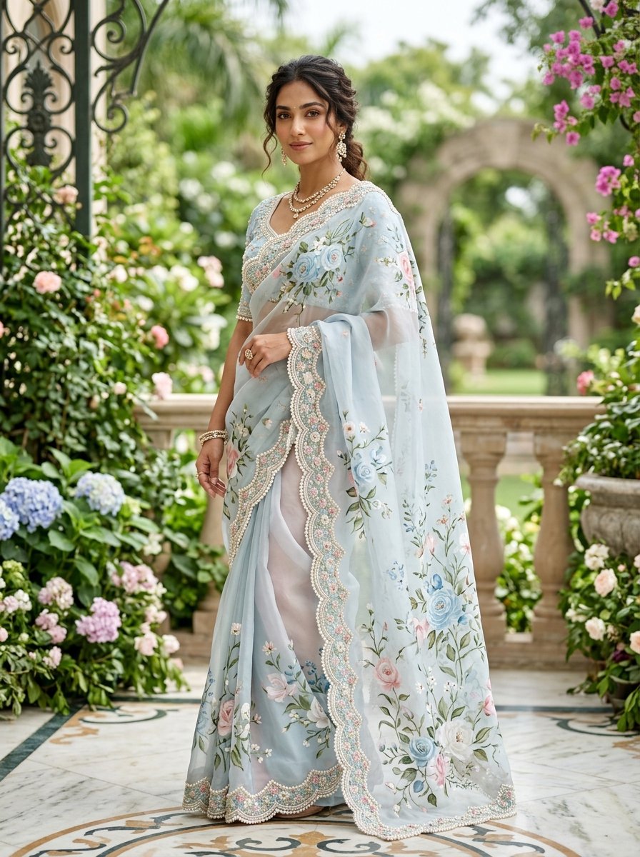 Meghdoot Hand-Painted Pure Organza Silk Saree