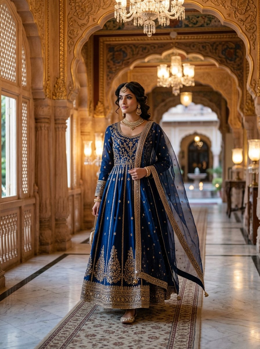 Nilambari - Royal Navy Blue Designer Anarkali Suit